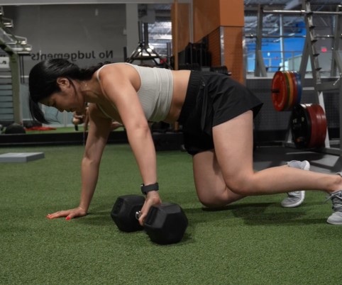 Bear Plank Dumbbell Pull-Through